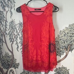 Vintage Desigual Coral Sleeveless Blouse with Floral Patterns, medium